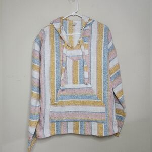 Vintage Baja Pastel Striped Hoodie Pullover Sz Large